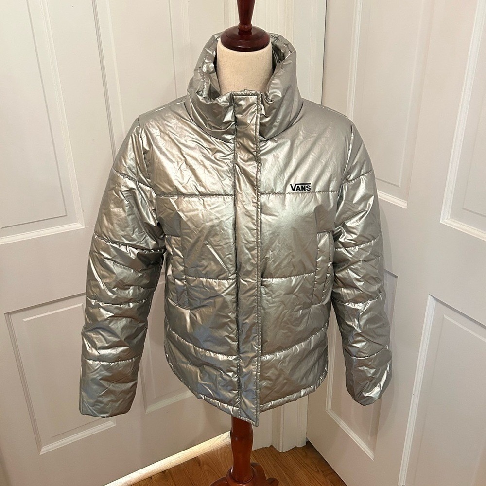 VANS Galactic Spiral Puffer Jacket Silver Metallic Women Sz Small